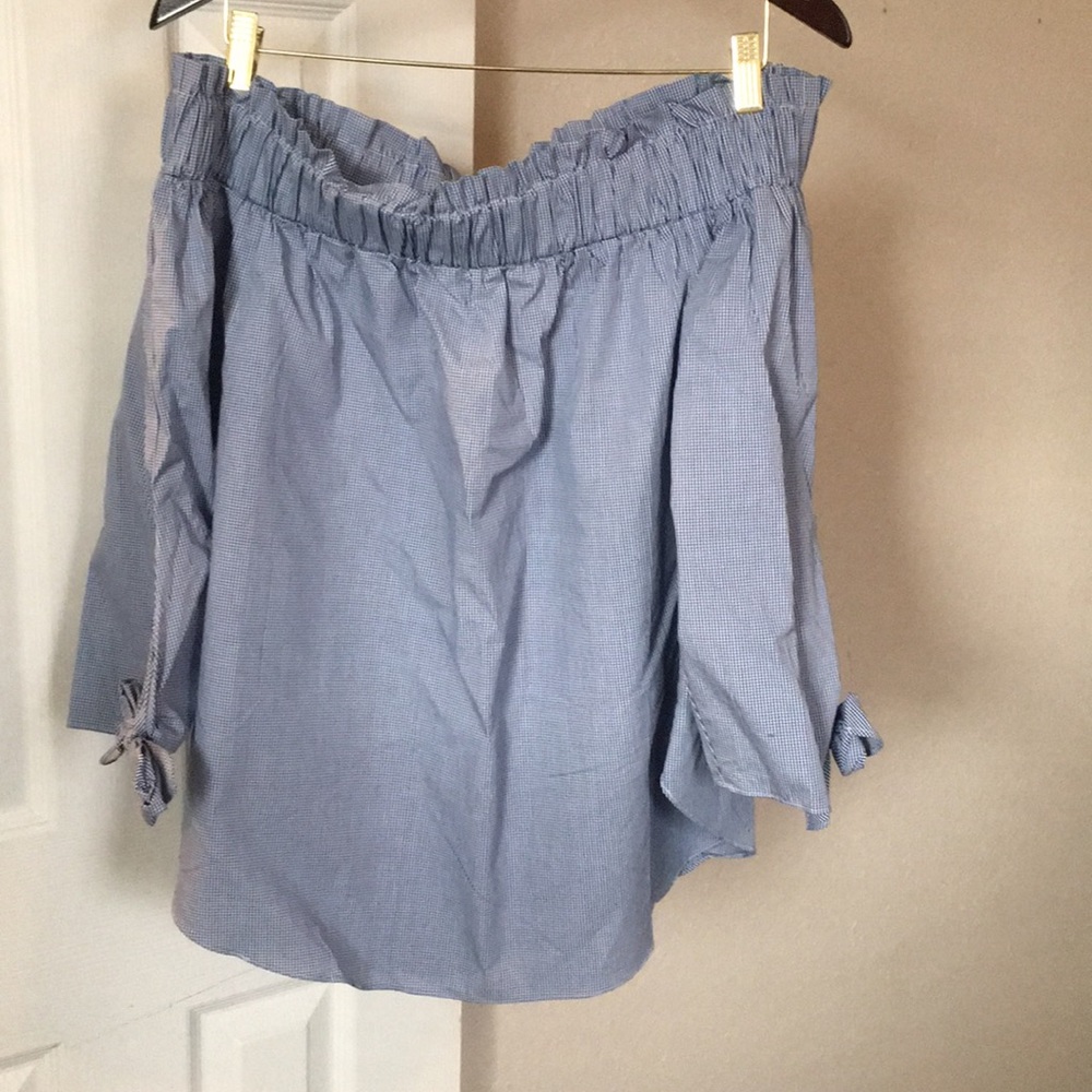 H&M Blue and White Mini Gingham Off the shoulder